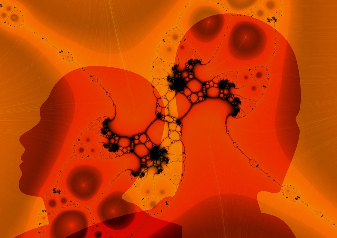 Abstract illustration of human sillhouettes and brain cells